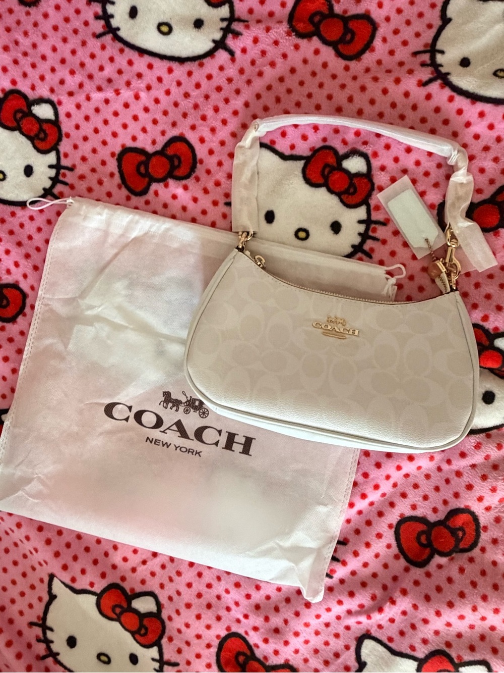 Coach Small Signature Shoulder Bag in Light Cream with Gold Hardware